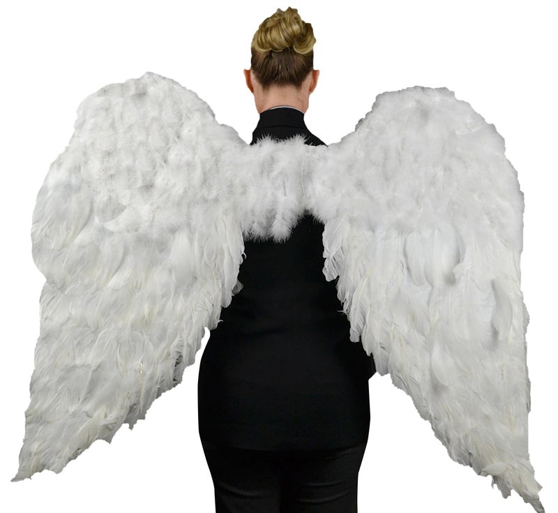 Touch of Nature White Adult Angel Wings - 52" by 36" - Halo Included - White Feather Wing - Costume Wings - Large Angel Wings - Image 1