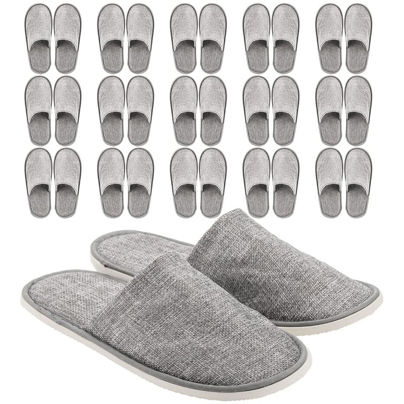 Frcctre 15 Pairs Disposable Slippers NonSlip Closed Toe Linen Disposable Spa Slippers Portable Indoor Slippers for Hotel Travel Guests and Home Individually Wrapped Gray
