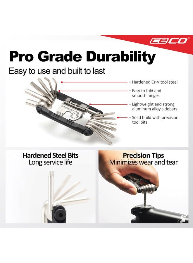 CECO USA 20 Function Bike Tool with Chain Breaker - Bicycle Multi Tool - Heavy Duty, Compact Pocket Sized, Lightweight - High Strength CR-V 6150 Tool Steel - Easy to Carry - Image 3