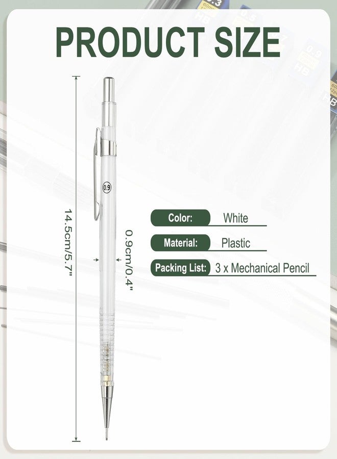 PATIKIL 3Pcs Mechanical Pencil 0.9mm, Lead Pencils Mechanical Holder Broad Point Automatic Plastic Holder with Eraser for Drawing Art Sketching Woodworking, White - Image 2