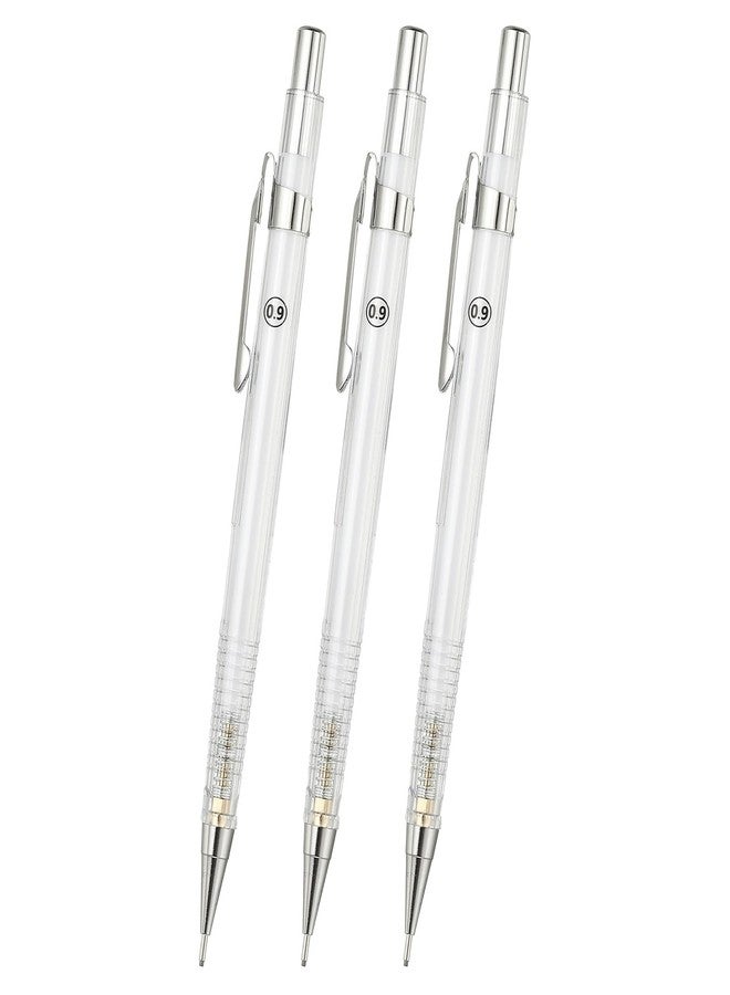 PATIKIL 3Pcs Mechanical Pencil 0.9mm, Lead Pencils Mechanical Holder Broad Point Automatic Plastic Holder with Eraser for Drawing Art Sketching Woodworking, White - Image 1