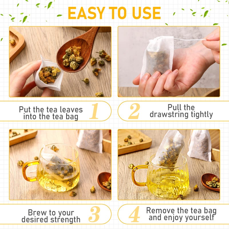 Remerry 1000 Pcs Disposable Tea Bags Bulk for Loose Leaf Tea Drawstring Empty Coffee Sachets Filter Infuser Strainers for Coffee Spice Christmas Herbs Gift(2 x 2.76 inches) - Image 3