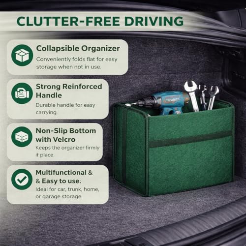 JVCV® Car Trunk Boot Organizer, Car Storage and Organizer Anti Slip Car Accessories Organizer for Car, Suv, Sedan, Truck, Minivan Anti Slip Bottom (Small - Green) - Image 4
