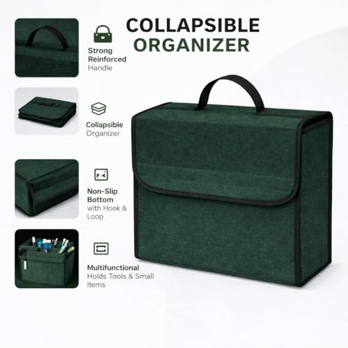 JVCV® Car Trunk Boot Organizer, Car Storage and Organizer Anti Slip Car Accessories Organizer for Car, Suv, Sedan, Truck, Minivan Anti Slip Bottom (Small - Green) - Image 3
