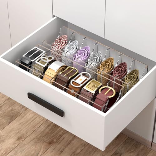 NIUBEE Belt Organizer, Acrylic Belt Storage Holder for The Closet, 7 Compartments Display Case for Tie and Bow Tie - Image 5