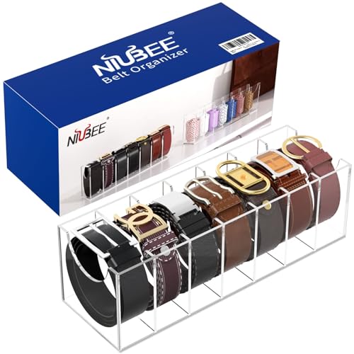 NIUBEE Belt Organizer, Acrylic Belt Storage Holder for The Closet, 7 Compartments Display Case for Tie and Bow Tie - Image 4
