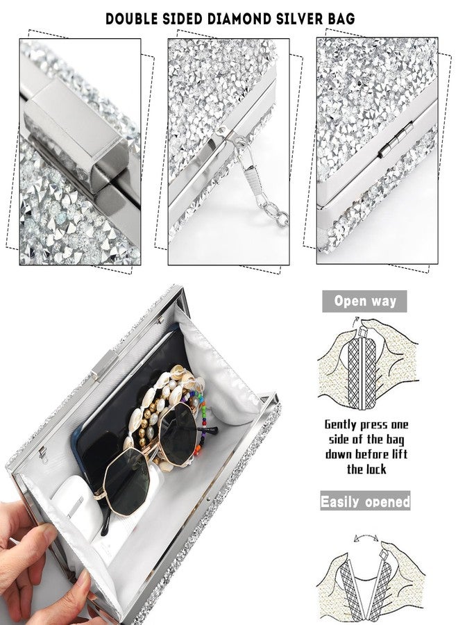 ELABEST Rhinestone Jewelry Set 5 Pieces Evening Bags Glitter Necklace Earrings Ring Bracelets for Women (Silver) - Image 5