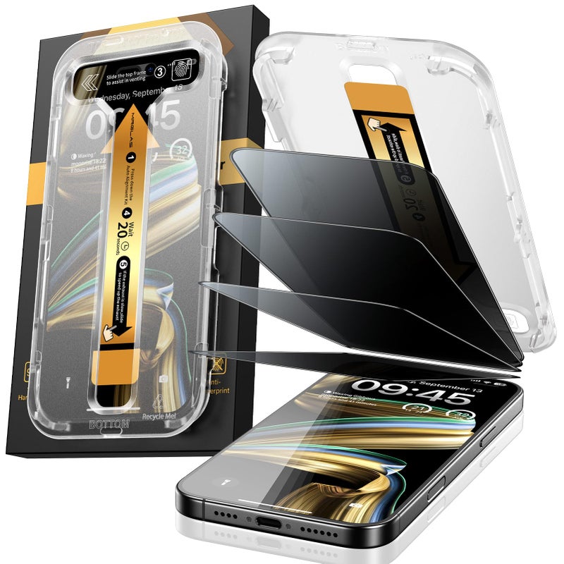 MRGLAS 4-Pack TOP 9H+ Glass for iPhone 16 Pro Privacy Screen Protector [Auto Alignment Kit] [10X Military Protection, 100% Anti Spy] UNBREAK Tempered Glass 6.3 inch Longest Durable Case-Friendly - Image 1