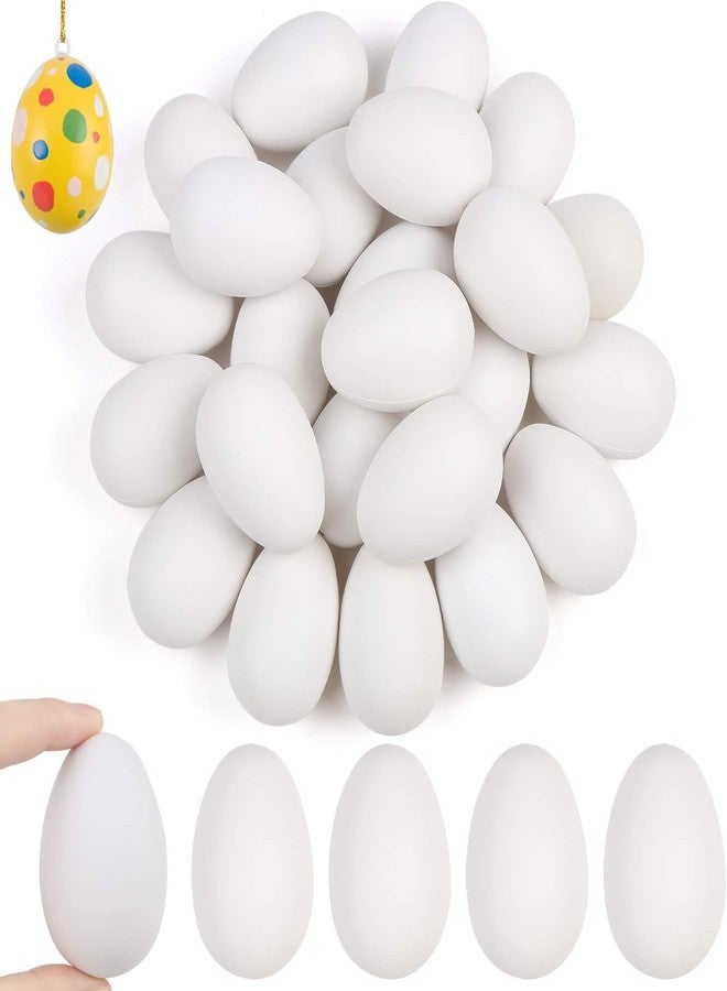 DIYASY Easter White Fake Eggs,30 Pcs Plastic Egg with Ribbon for Kids Craft Making and Easter Tree Ornaments - Image 1