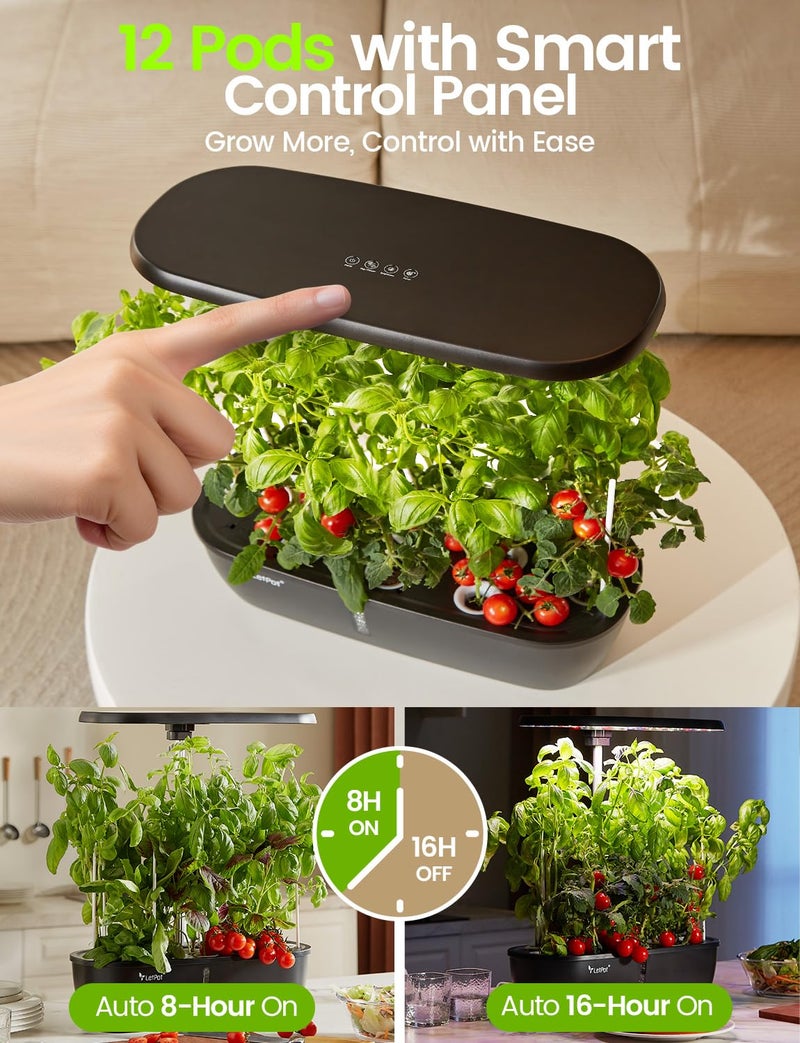 LETPOT Hydroponics Growing System, 12 Pods Indoor Herb Garden Kit with 24W LED Grow Light, 5.5L Water Tank & 16" Adjustable Height, Smart Indoor Gardening System for Kitchen, Home & Gift - Image 2
