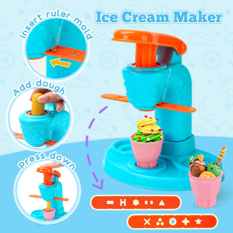 SOCBTNSO 3 in 1 Dough Sets 59 PCS for Kids Ages 4-8, Dough Tools Kit with Ice Cream Noodle Hamburger Maker Machine, Kitchen Creations Art Crafts Food Play Toys for Boys Girls Kids Toddlers Ages 3+ - Image 2