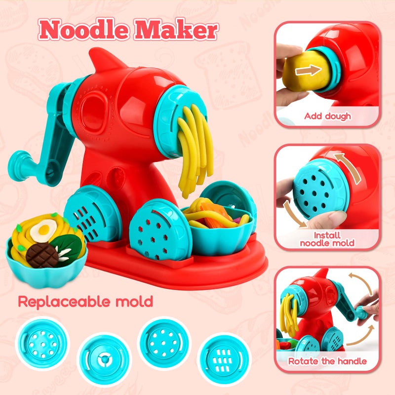 SOCBTNSO 3 in 1 Dough Sets 59 PCS for Kids Ages 4-8, Dough Tools Kit with Ice Cream Noodle Hamburger Maker Machine, Kitchen Creations Art Crafts Food Play Toys for Boys Girls Kids Toddlers Ages 3+ - Image 3