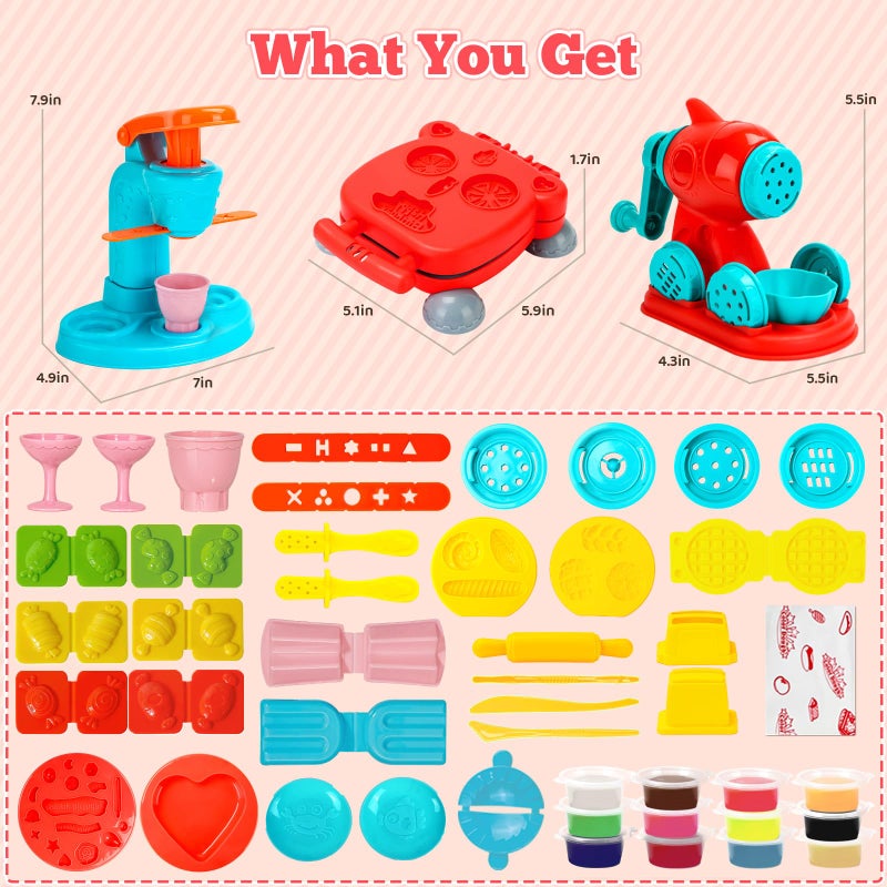 SOCBTNSO 3 in 1 Dough Sets 59 PCS for Kids Ages 4-8, Dough Tools Kit with Ice Cream Noodle Hamburger Maker Machine, Kitchen Creations Art Crafts Food Play Toys for Boys Girls Kids Toddlers Ages 3+ - Image 5