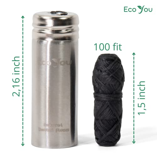 EcoYou Charcoal Bamboo Floss | 2 Non Toxic Natural Floss Refill with Metal Container | Organic Mint & Candelilla Wax | Vegan & Biodegradable | Compatible w/Similar Dental Floss Silk Refill Containers - Image 4