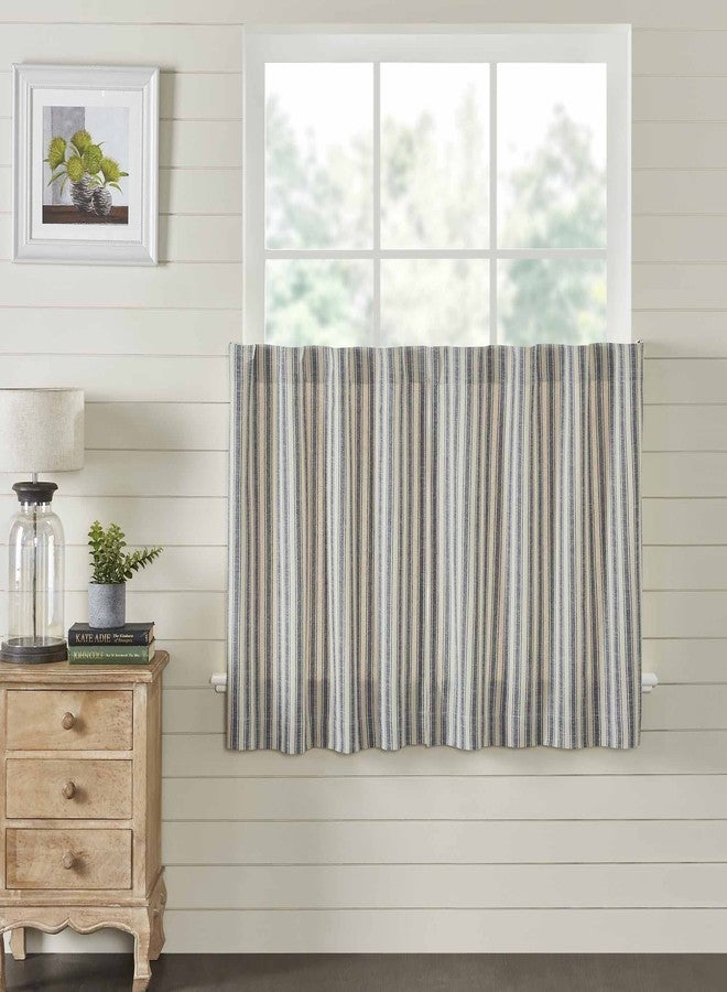 Piper Classics Market Place Blue Ticking Stripe 24" Curtain Tiers, Set 2 - Image 2