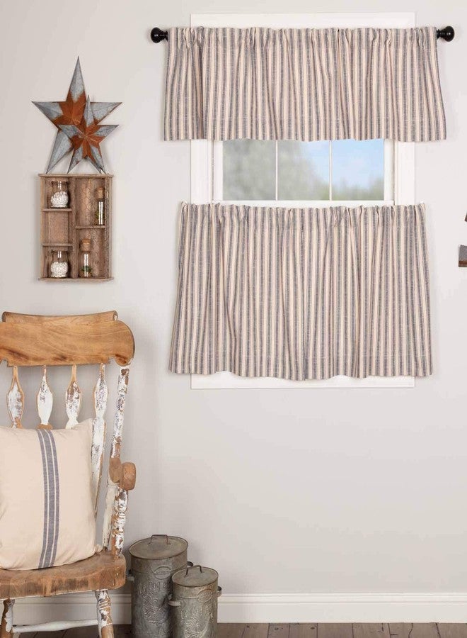 Piper Classics Market Place Blue Ticking Stripe 24" Curtain Tiers, Set 2 - Image 5