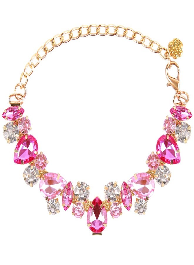HOWWFALY Dog Collar and Cat Collar Gold Chain Necklace Stainless Steel Adjustable Pink Diamonds Collar with Cute Pet Paw for Small Medium Pets Cats Dogs Kitten Puppy(Pink, S) - Image 1