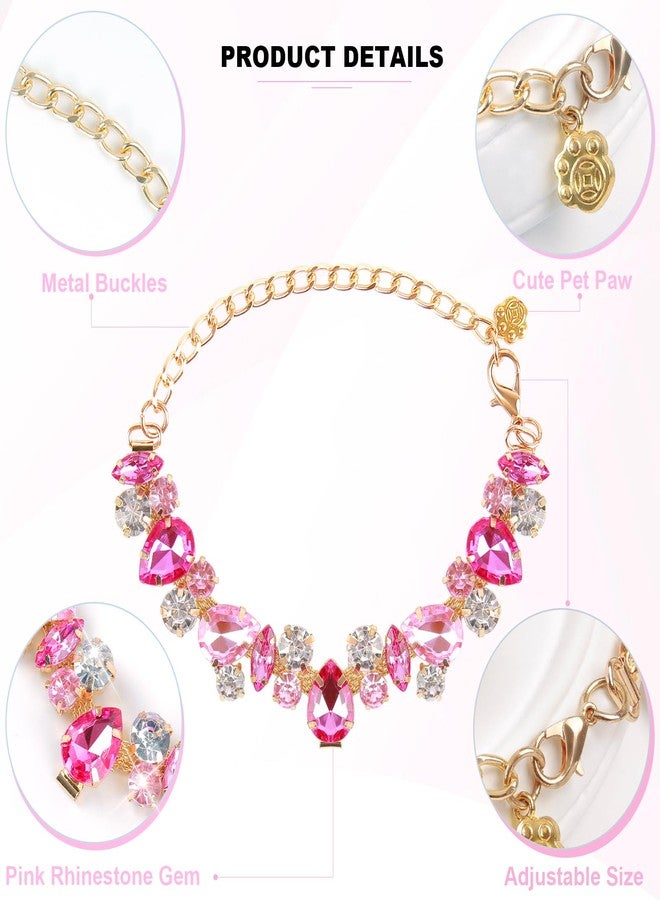 HOWWFALY Dog Collar and Cat Collar Gold Chain Necklace Stainless Steel Adjustable Pink Diamonds Collar with Cute Pet Paw for Small Medium Pets Cats Dogs Kitten Puppy(Pink, S) - Image 3