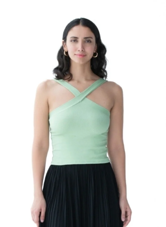 هايليز Fresh mint green crop top with a cross-back design for a cool and breezy look.