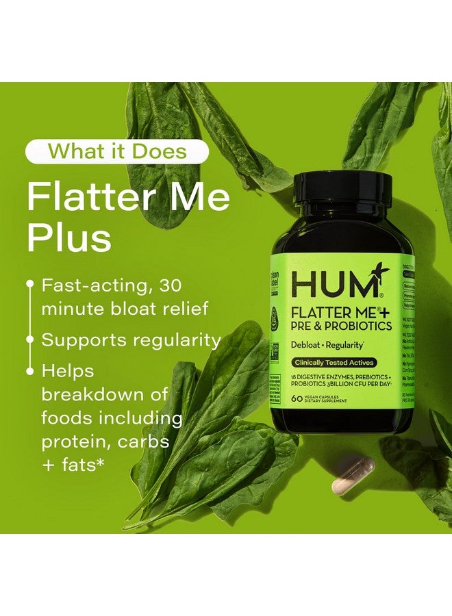 HUM Flatter Me Digestive Enzymes with Probiotics & Prebiotics - Fast-Acting Bloat Relief, Digestive Health and Regularity, Vegan Formula 60 Servings - Image 2