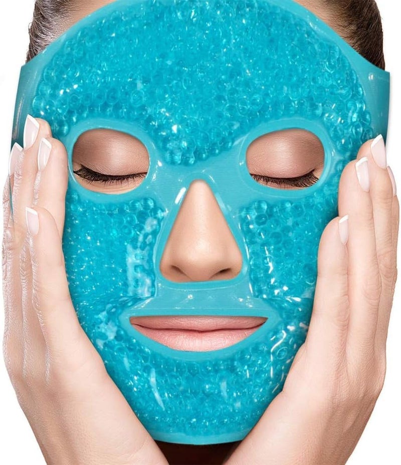 Snivy Snivy Ice Face Mask for Women Hot Cold Therapy Gel Bead Full Facial Gel Mask Cold Eye Pack with Eye Hole Plush Backing for Migraine Headache Stress Relief  - Image 1