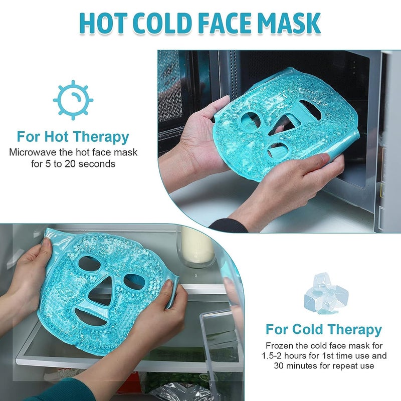 Snivy Snivy Ice Face Mask for Women Hot Cold Therapy Gel Bead Full Facial Gel Mask Cold Eye Pack with Eye Hole Plush Backing for Migraine Headache Stress Relief  - Image 3