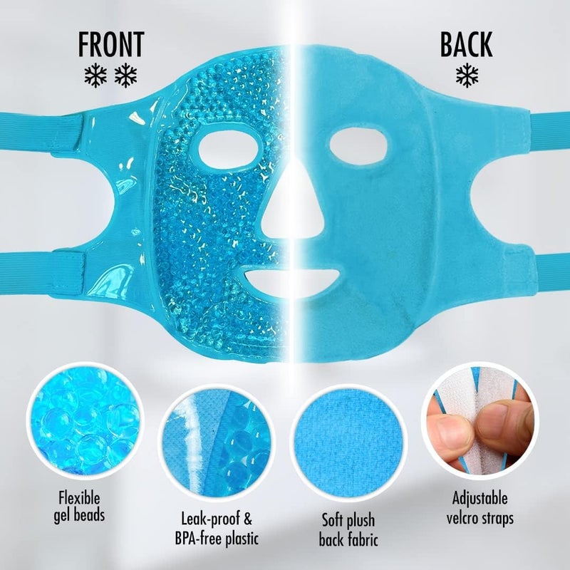 Snivy Snivy Ice Face Mask for Women Hot Cold Therapy Gel Bead Full Facial Gel Mask Cold Eye Pack with Eye Hole Plush Backing for Migraine Headache Stress Relief  - Image 2