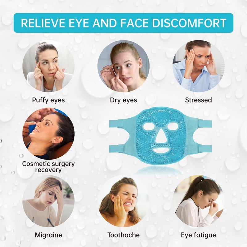 Snivy Snivy Ice Face Mask for Women Hot Cold Therapy Gel Bead Full Facial Gel Mask Cold Eye Pack with Eye Hole Plush Backing for Migraine Headache Stress Relief  - Image 4