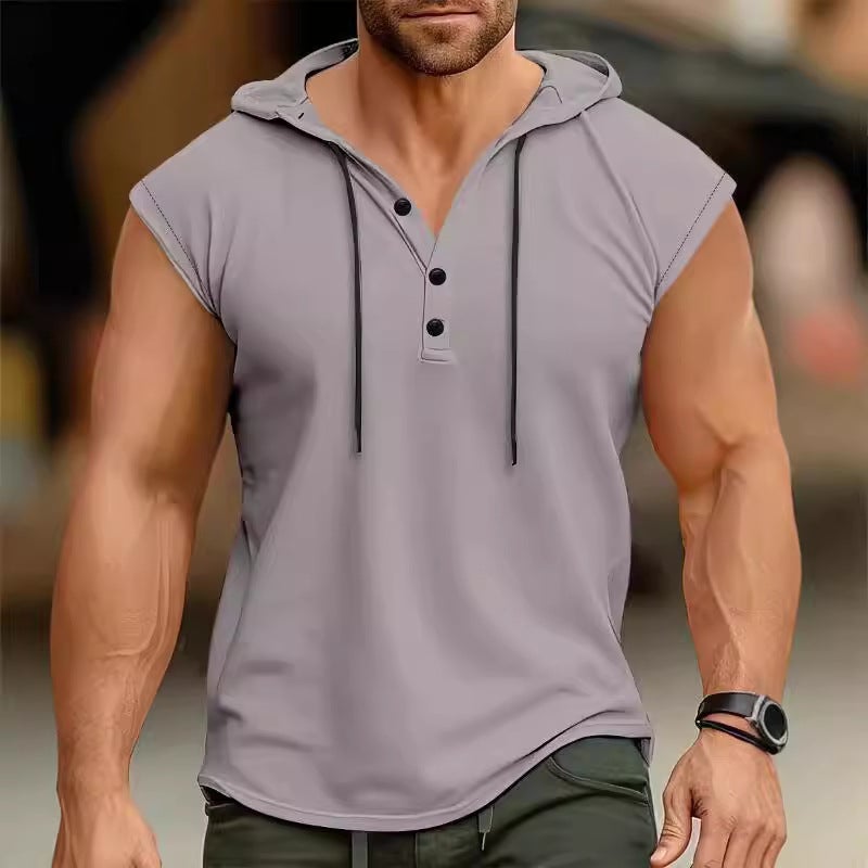 Summer Men's Vest European and American Men's Hooded Pullover Top Men's Casual Sports Thin Breathable Vest - Image 3