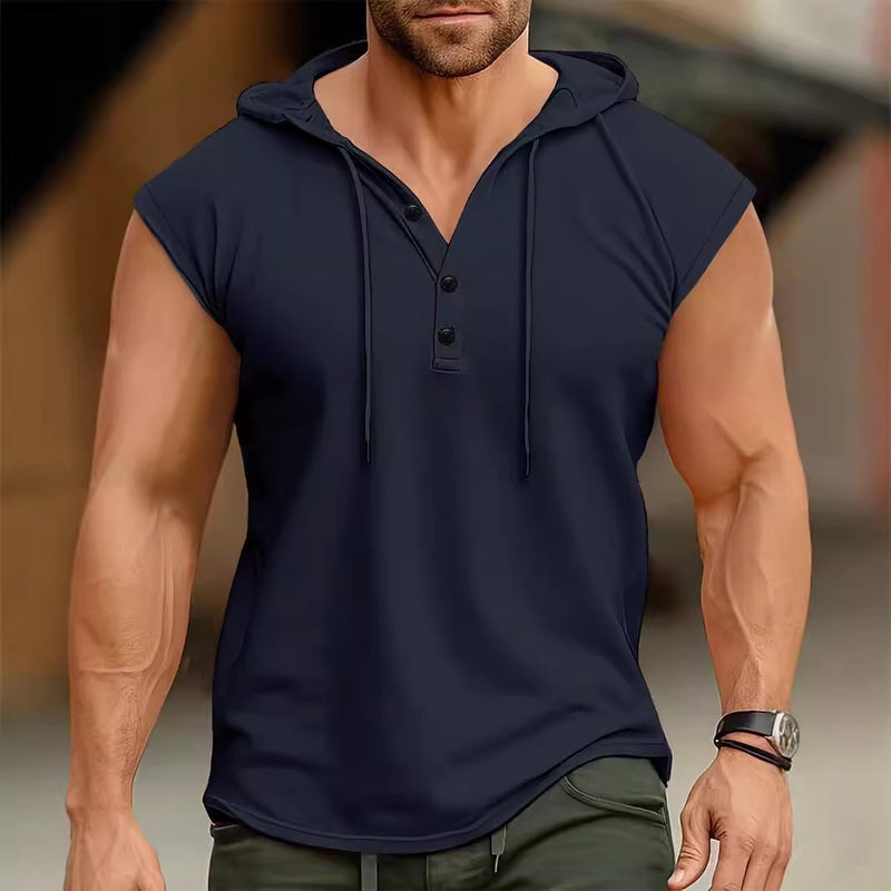 Summer Men's Vest European and American Men's Hooded Pullover Top Men's Casual Sports Thin Breathable Vest - Image 5