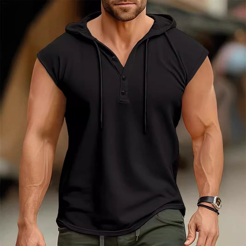 Summer Men's Vest European and American Men's Hooded Pullover Top Men's Casual Sports Thin Breathable Vest - Image 4