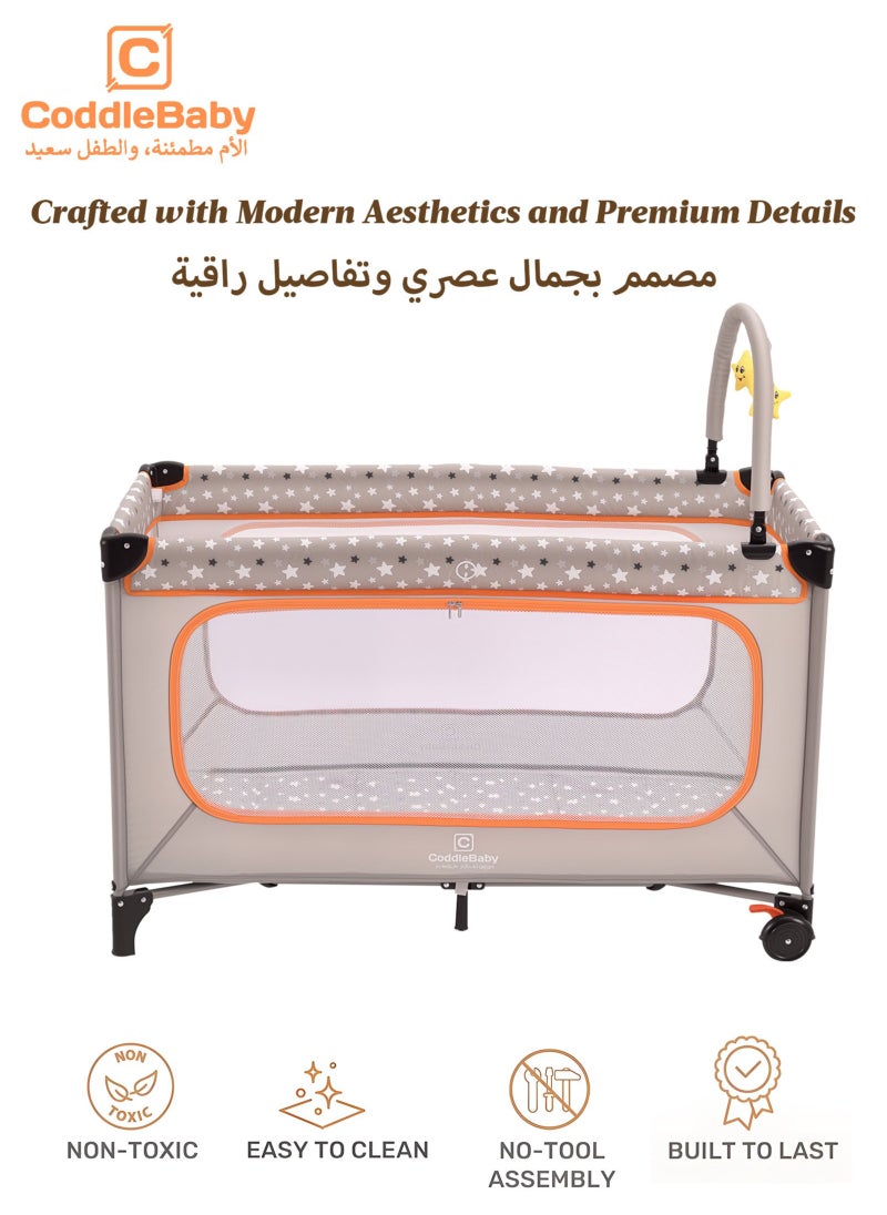 الأم مطمئنة، والطفل سعيد. بلايارد الطفل المهد مع بلايمات / المراتب ، داخلي وخارجي اللعب الأحداث مع حزام تتحرك عجلة الطفل أسرة ، الألياف للماء لينة المهد مع 120*60 سنتيمتر  - Image 1