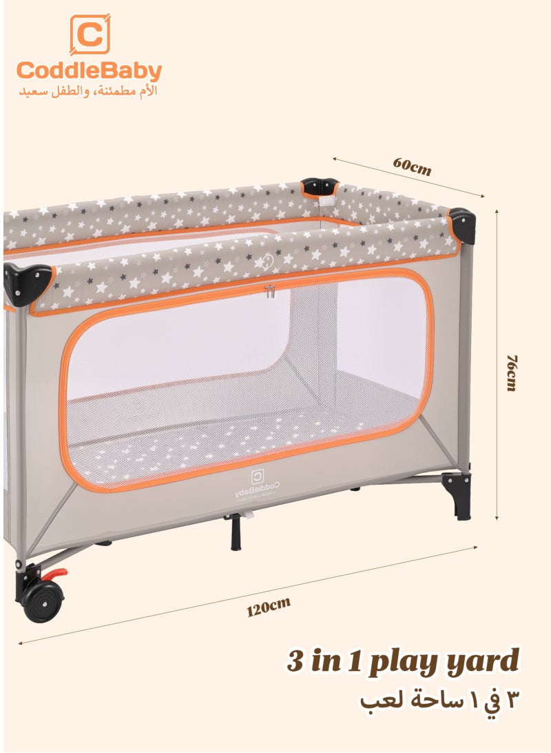CoddleBaby Playard Baby Cots with Playmat/Mattresses, Indoor & Outdoor Play Events with Belt Moving Wheel Baby Cribs, Fiber Waterproof Soft Cots with 120*60cm  - Image 4