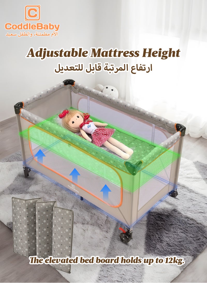 CoddleBaby 3-in-1 Baby Cot with Adjustable Mattress Height, Foldable Baby Playard with Play Window, Portable Crib for Indoor Use - Image 2