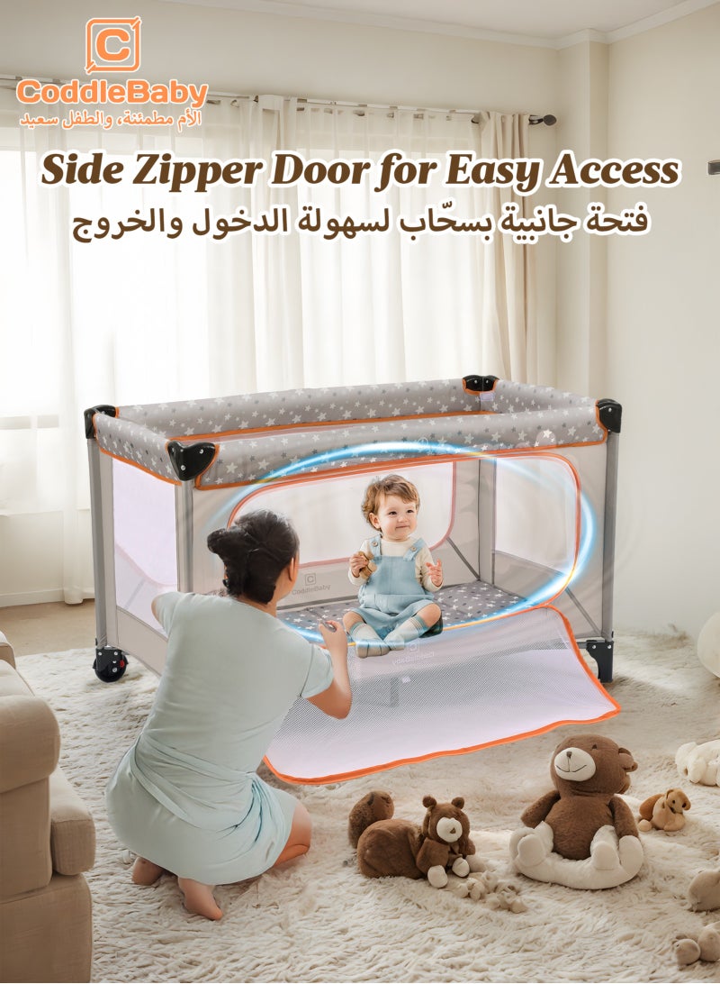 CoddleBaby 3-in-1 Baby Cot with Adjustable Mattress Height, Foldable Baby Playard with Play Window, Portable Crib for Indoor Use - Image 3