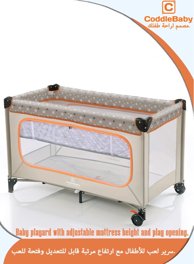 CoddleBaby 3-in-1 Baby Cot with Adjustable Mattress Height, Foldable Baby Playard with Play Window, Portable Crib for Indoor Use - Image 1