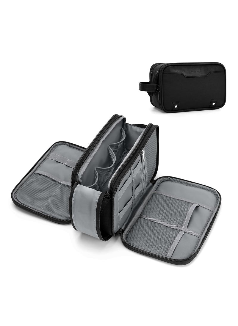 Wedama Wedama Toiletry Bag for Men, Medium Hanging Travel Toiletry Bag, Extra Electronic Organizer Bag Waterproof Shaving Bag for Toiletries with PU Handle for Travel Business Trips Swim Camping, Black 