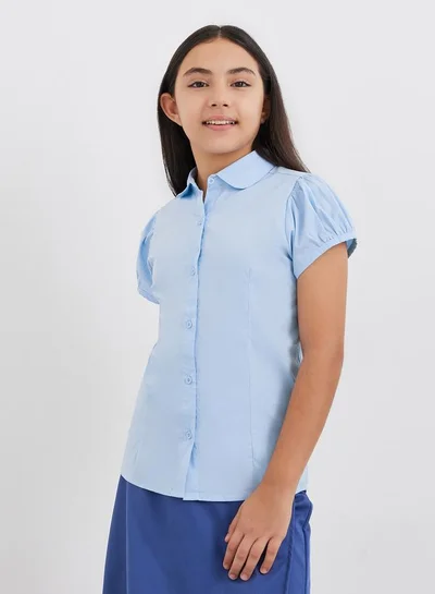 Styli Girls School Uniform Light Blue Cotton Puff Sleeves Shirt