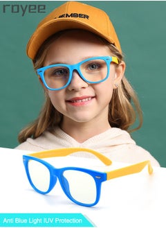 Royee Kids Anti Blue Light Glasses,Children Anti Eyestrain Computer Glasses, Gaming Eyewear UV400 Protection and Super Light TPEE Frame for Boys Girls and  Age 3-12（Blue/Yellow）  - Image 1