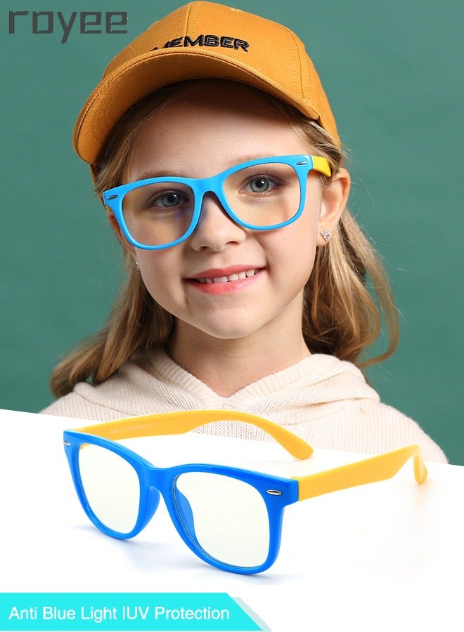 Royee Kids Anti Blue Light Glasses,Children Anti Eyestrain Computer Glasses, Gaming Eyewear UV400 Protection and Super Light TPEE Frame for Boys Girls and  Age 3-12（Blue/Yellow）  - Image 1