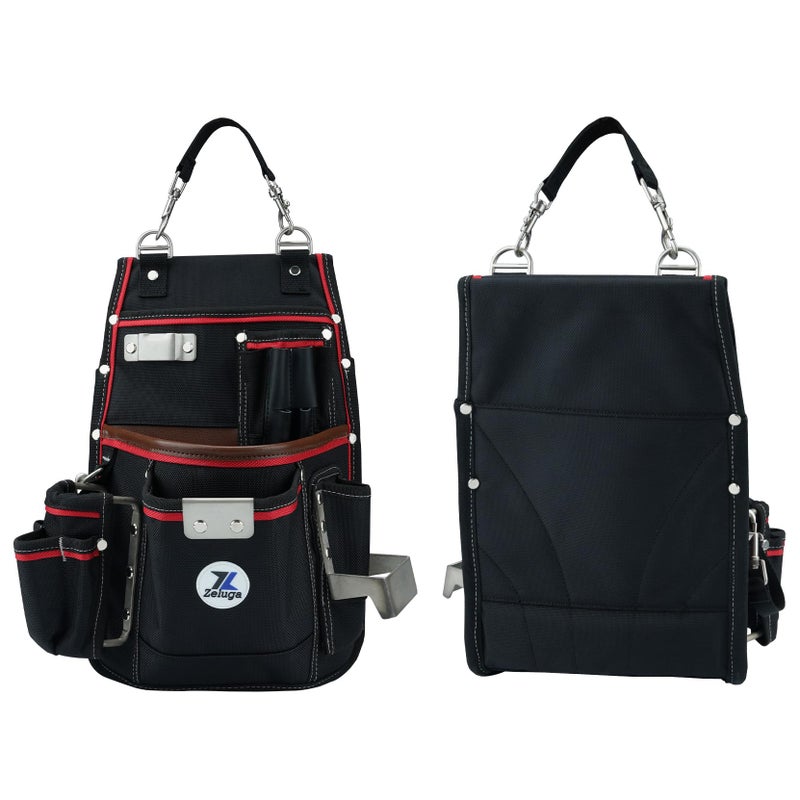 Zeluga 20-539 Professional Heavy Duty Tool Pouch with Hammer Holder & Tape Clip | 1680D Ballistic Nylon + Genuine Leather | Belt Loop & Hand Carry - Image 1