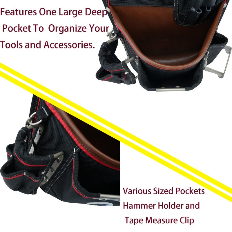 Zeluga 20-539 Professional Heavy Duty Tool Pouch with Hammer Holder & Tape Clip | 1680D Ballistic Nylon + Genuine Leather | Belt Loop & Hand Carry - Image 4