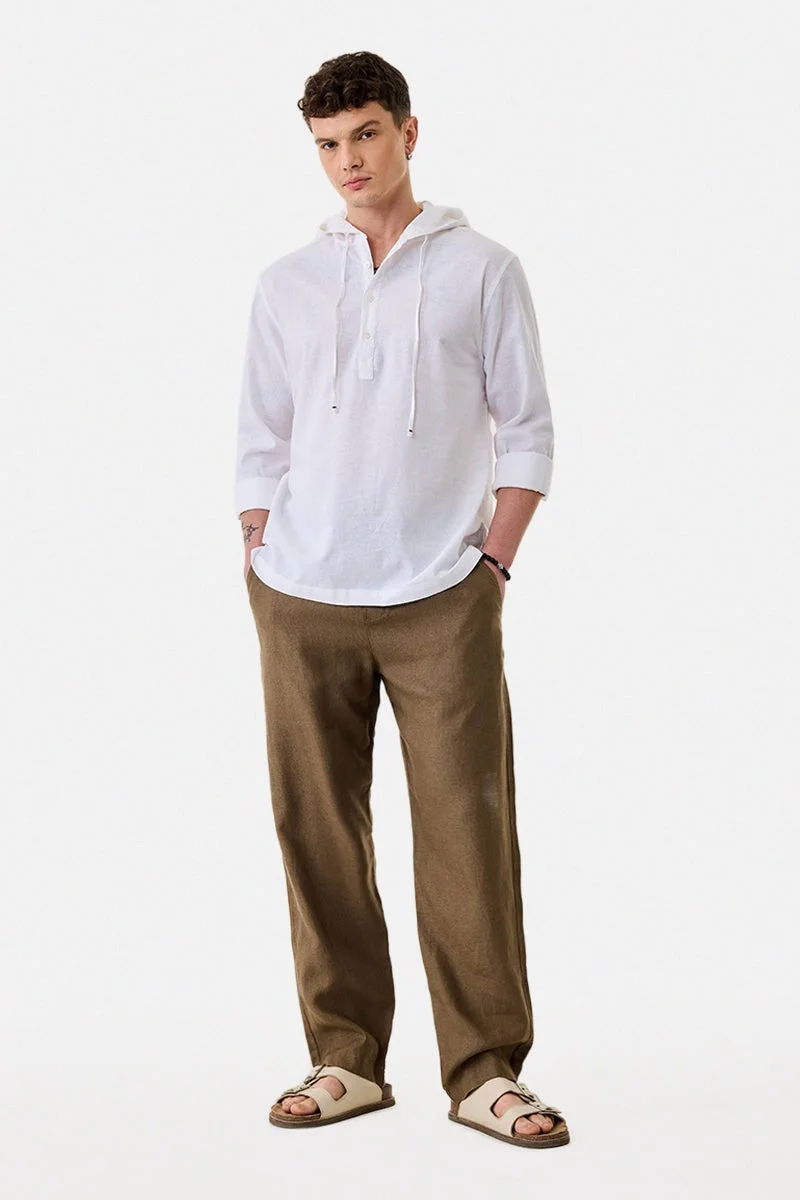 SNITCH Linen Blend Regular Fit Hooded Shirt