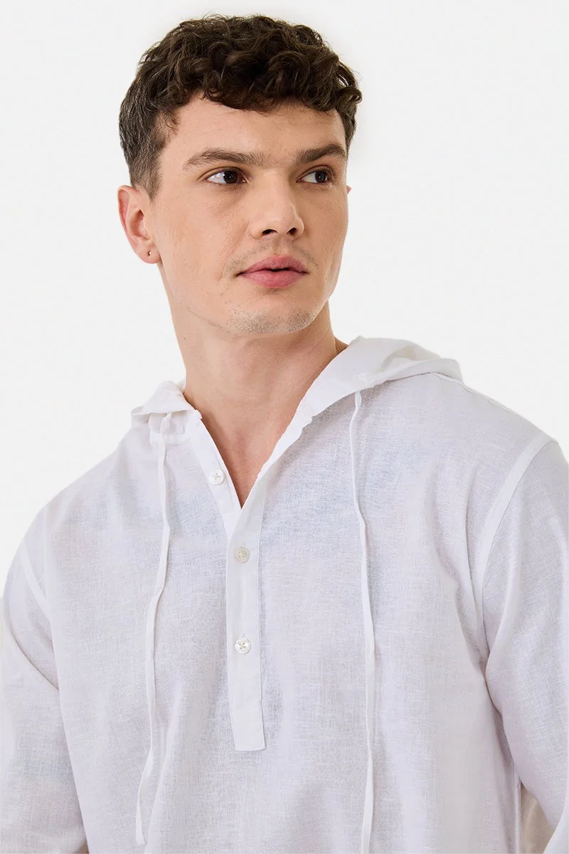 SNITCH Linen Blend Regular Fit Hooded Shirt