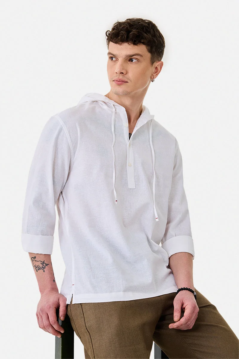 SNITCH Linen Blend Regular Fit Hooded Shirt