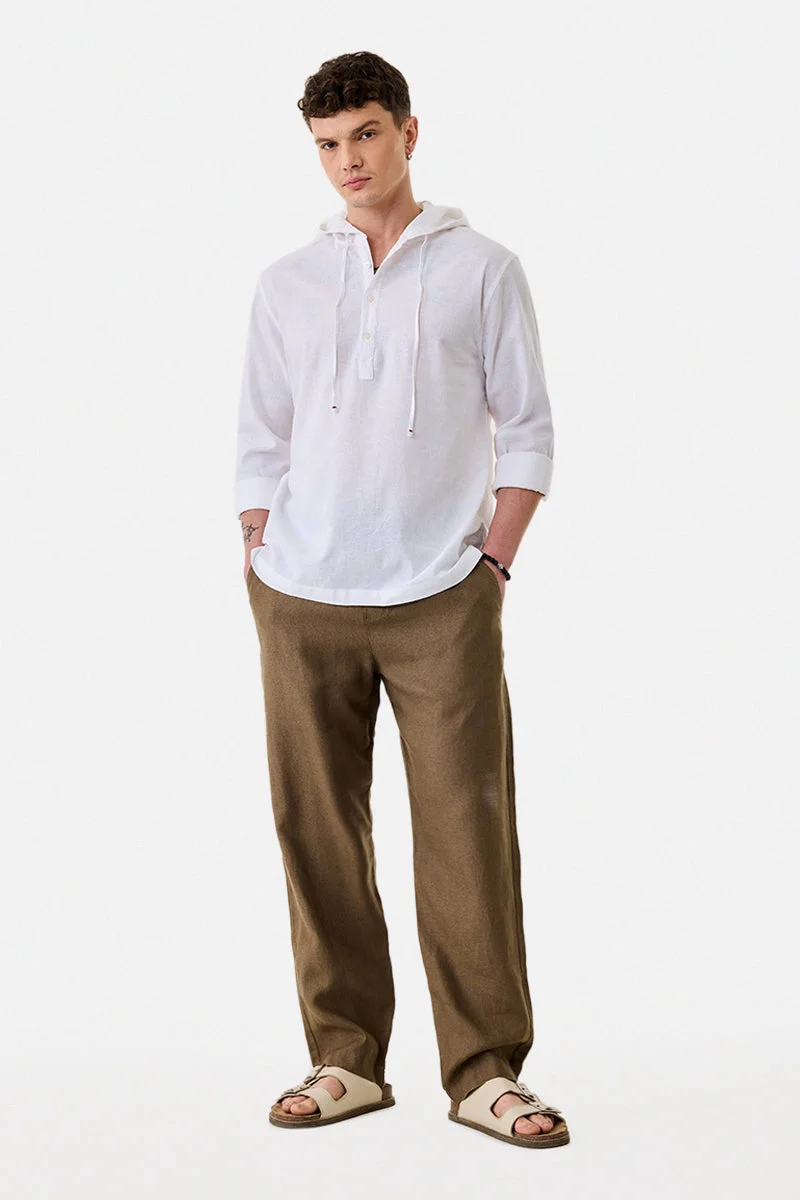 SNITCH Linen Blend Regular Fit Hooded Shirt