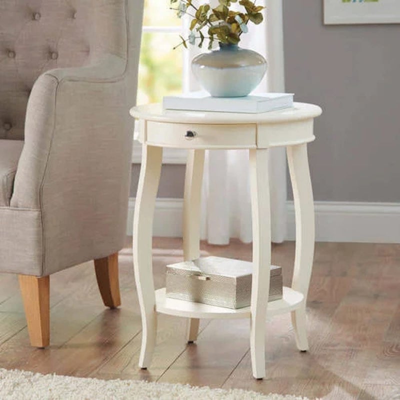 DDS Dream Decor Shoppee DDS دريم ديكور شوبى - طاولة كونسول مستديرة عصرية متوسطة الحجم باللونين الجوزي والأبيض مع درج وميزة توفير مساحة التخزين - Image 4