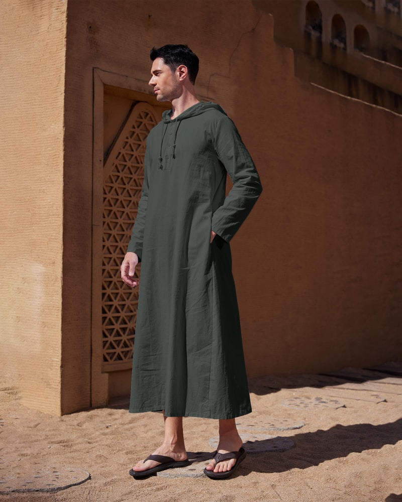 YAOHUOLE Long Sleeve Arabic Thobe for Men with Drawing Closure Dark Gray L - Image 3