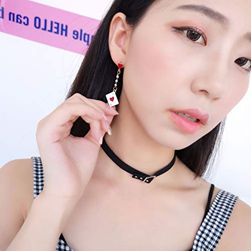 FUTIMELY Queen of Hearts Dangle Drop Earrings, Asymmetric Long Clock Poker Earrings Queen of Hearts Costume Accessories for Women Halloween Theme Accessories - Image 2
