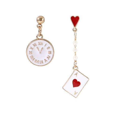 FUTIMELY Queen of Hearts Dangle Drop Earrings, Asymmetric Long Clock Poker Earrings Queen of Hearts Costume Accessories for Women Halloween Theme Accessories - Image 1